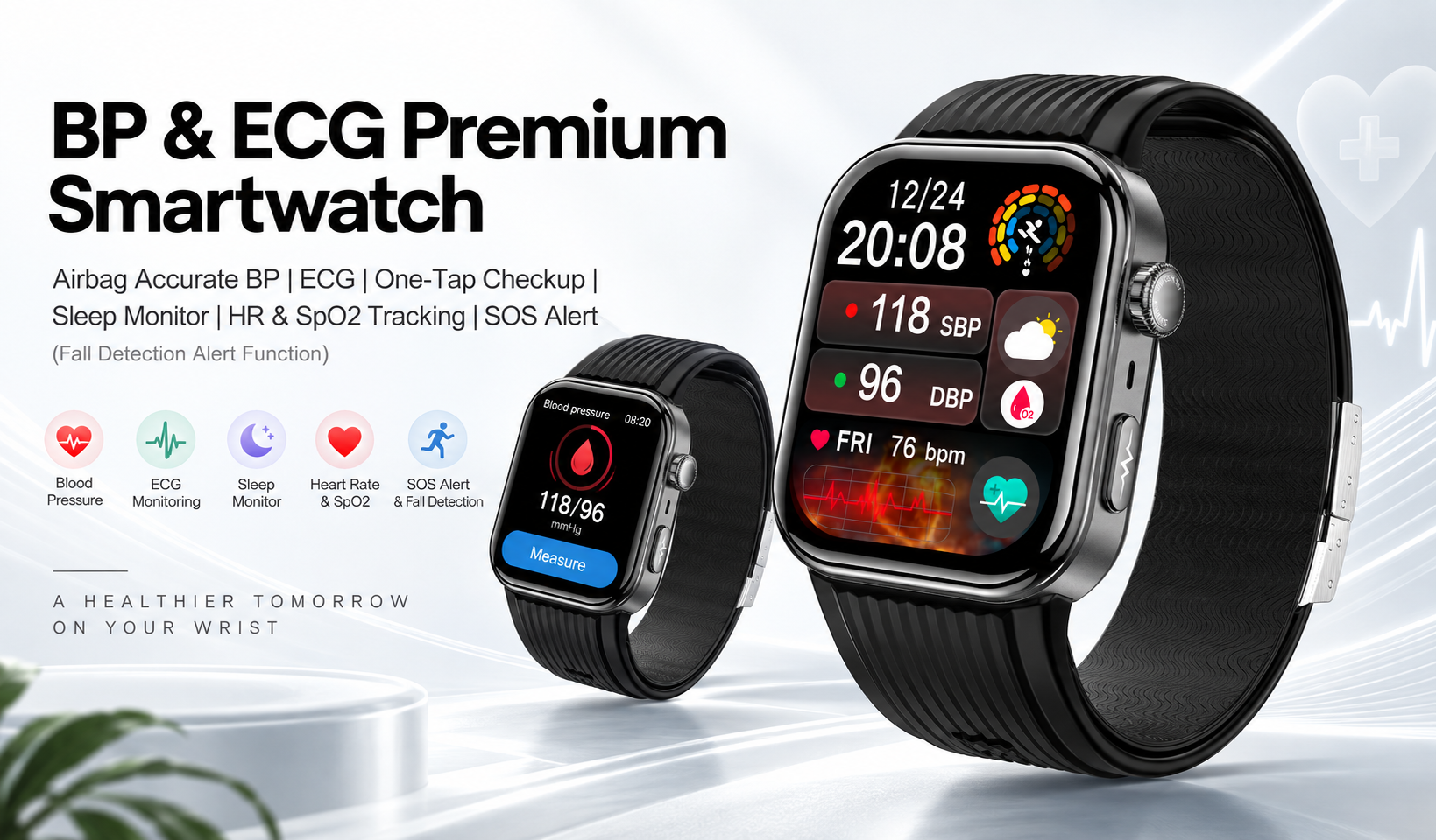 S191 Air Pump Blood Pressure Smartwatch with ECG, AMOLED Display & AI Health Management product detail