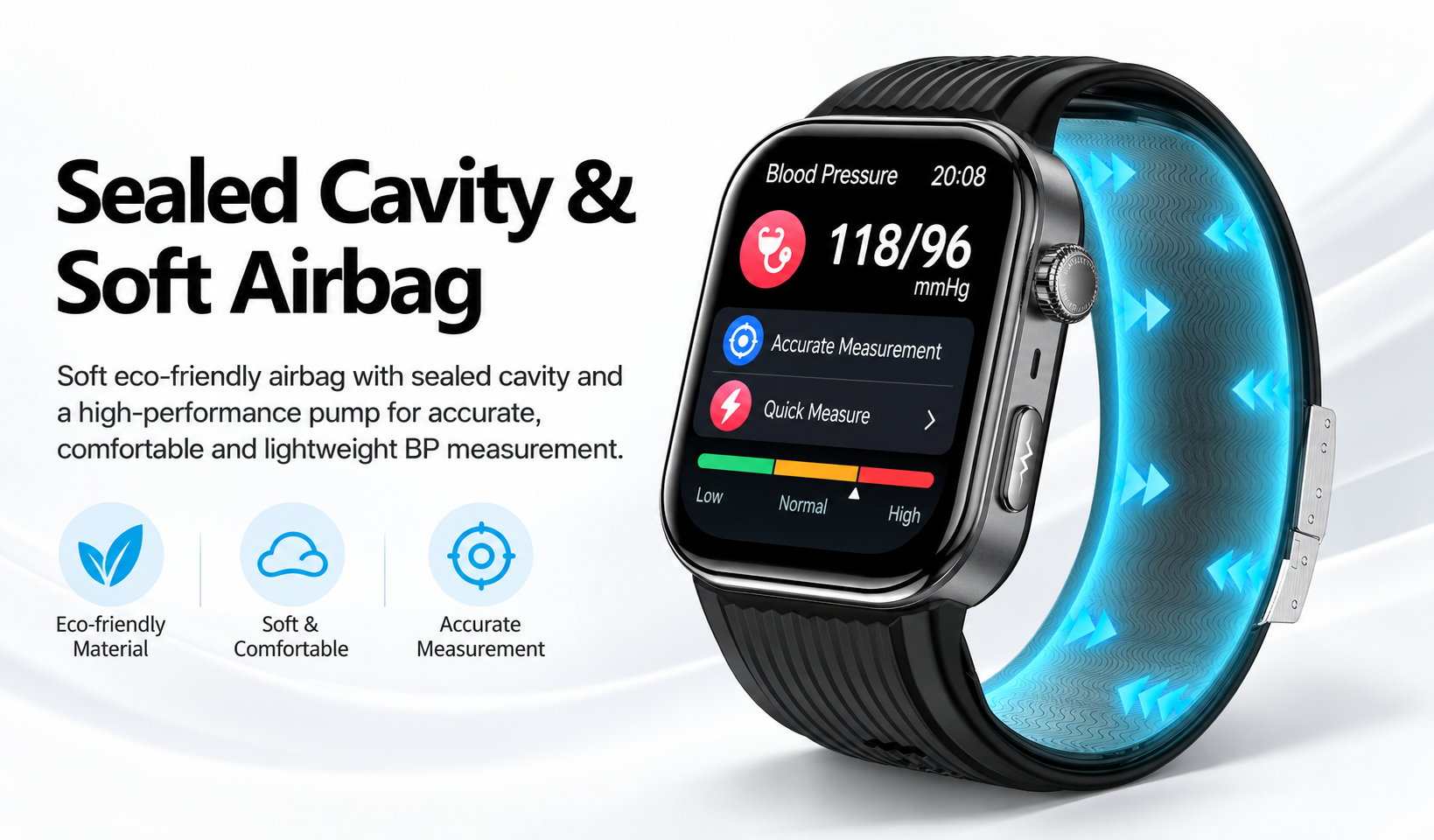 S191 Air Pump Blood Pressure Smartwatch with ECG, AMOLED Display & AI Health Management product detail