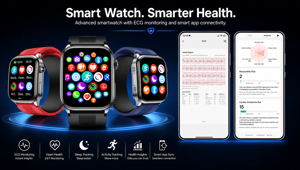 S101 Air Pump Blood Pressure Smart Watch with ECG, AI Health Analysis & 2.06″ AMOLED Display product detail
