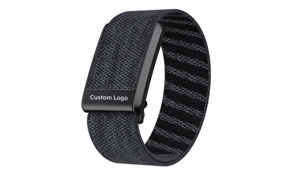 Logo engraved on metal bar connector between strap and watch case